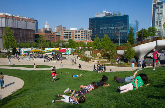 grassy hill in little island park