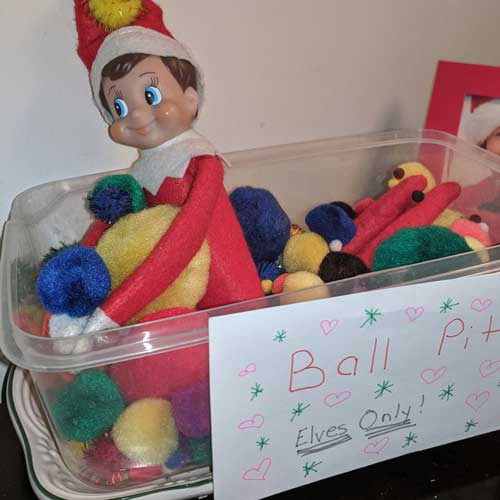 elf on the shelf in a ball pit